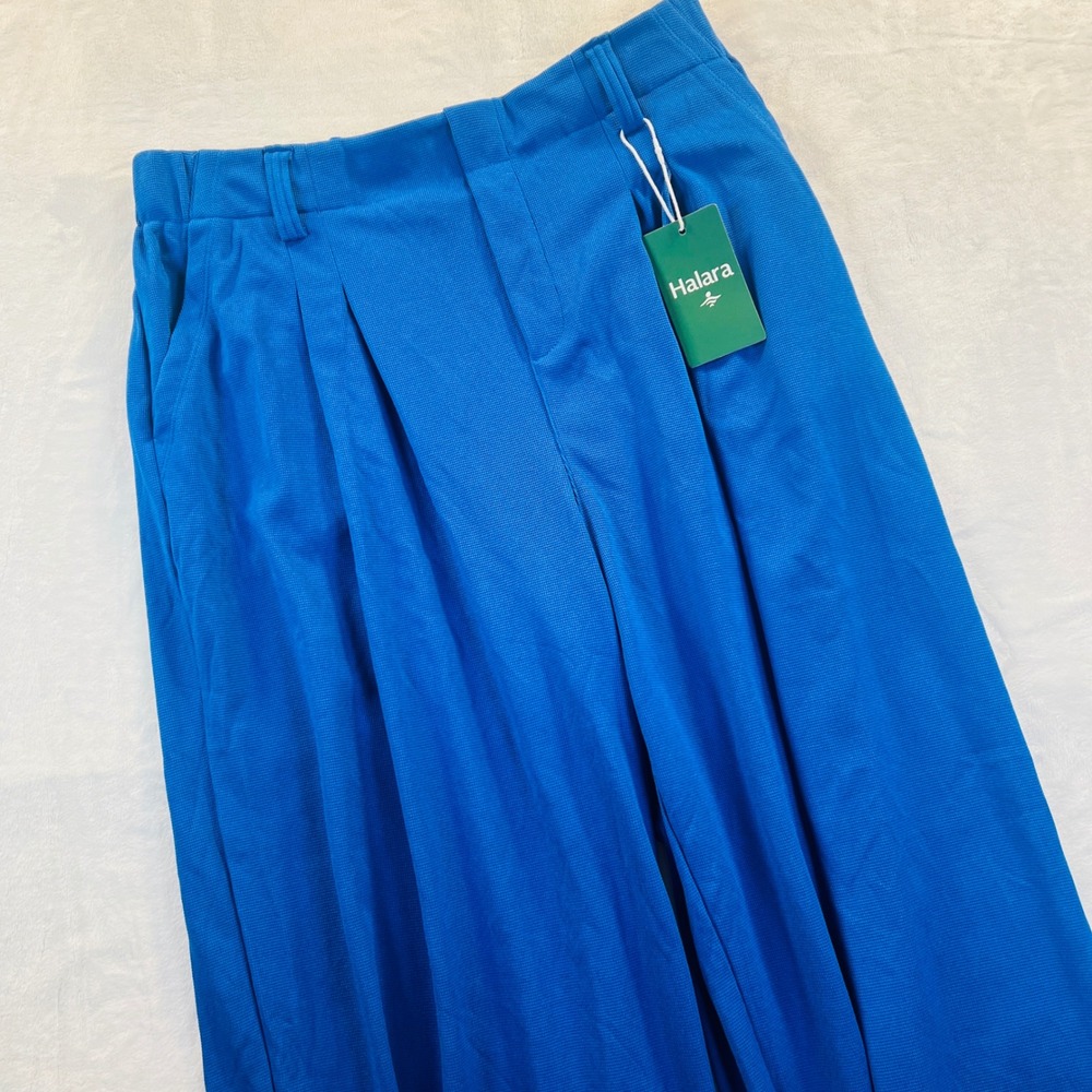 Halara Royal Blue Waffle Knit Pleated Wide Leg High Waisted Work Pants Large Reg